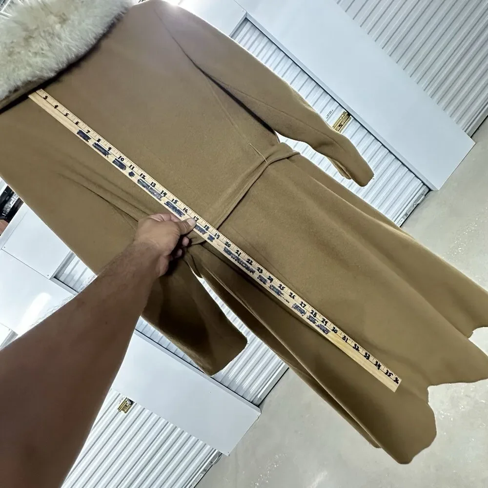 Vintage Regency Cashmere Coat Women Medium 70s Glam Fashion Fox Fur Long Brown - Picture 6 of 14